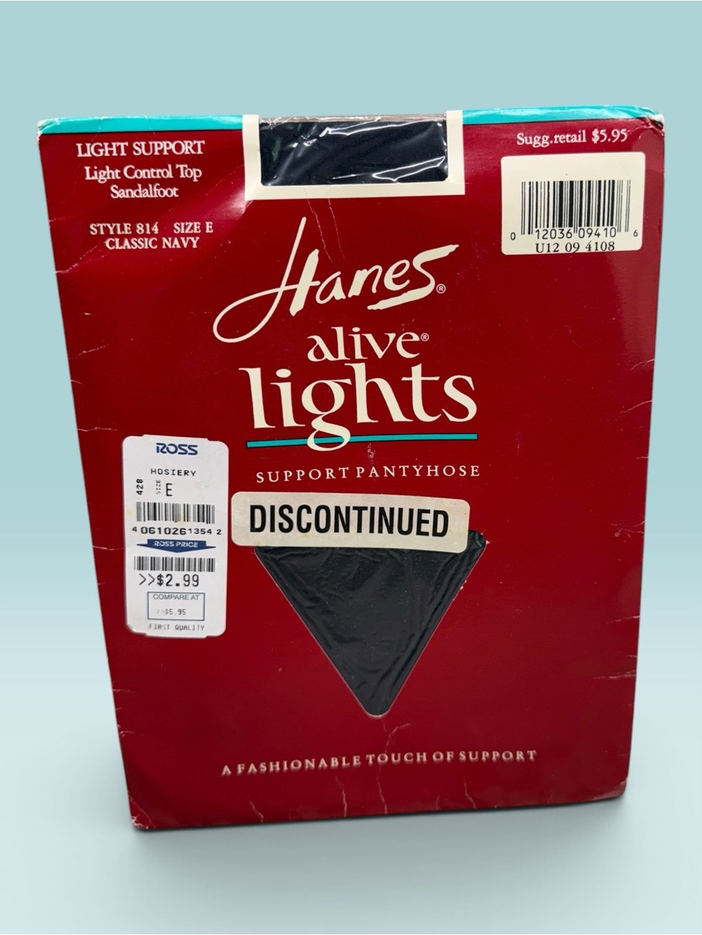 Hanes Alive Light Support Pantyhose 814 Size E Classic Navy Sandalfoot